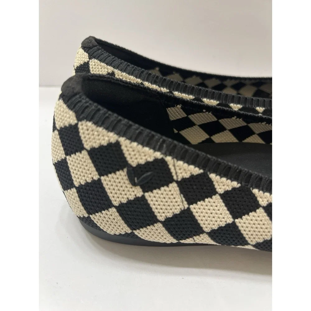 Vavaia Aria 5 Ballet Flats Pointed-Toe Black Cream Checkered Women's 39.5 Knit
